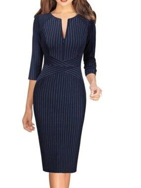 VFshow Navy Blue Bodycon Pencil Sheath Dress